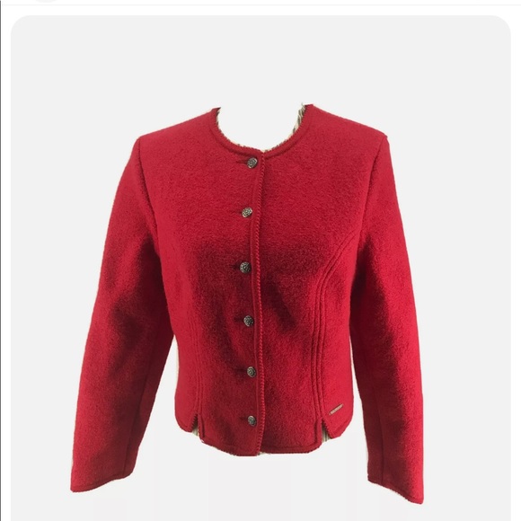 Geiger Boiled Wool Jacket 40 US 8-10 Red Austria - Picture 2 of 5